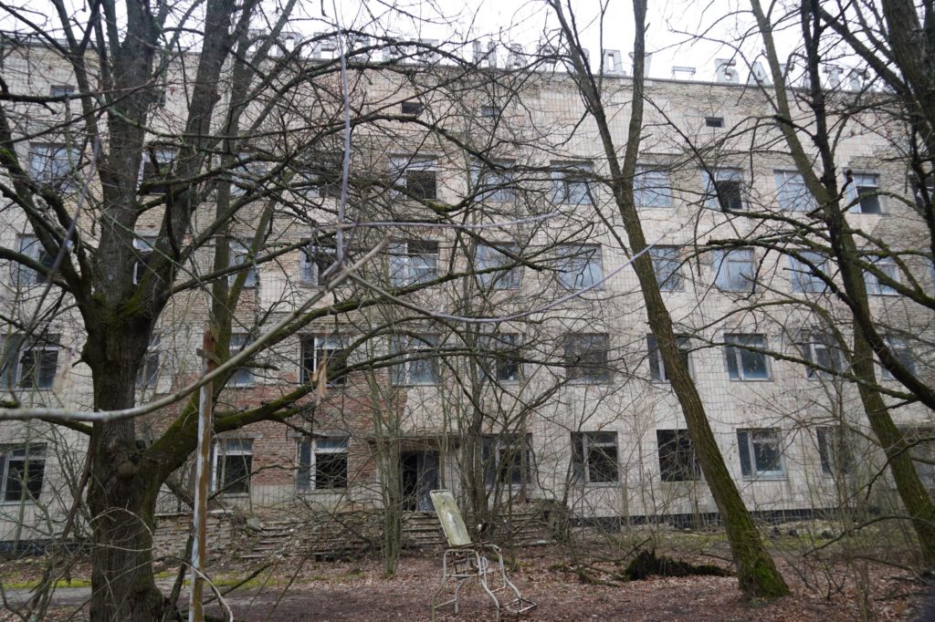 Exterior of Pripyat hotel in the Chernobyl Exclusion Zone