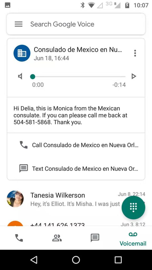 Google Voice screenshot
