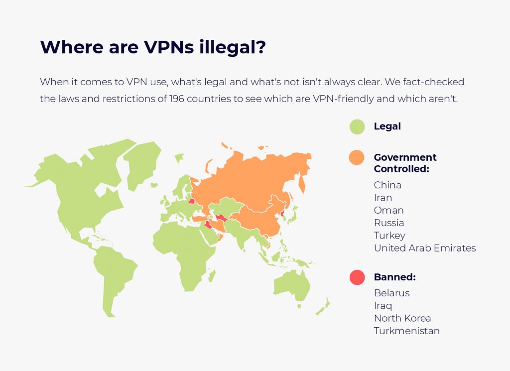 map of countries where VPNs are legal or not