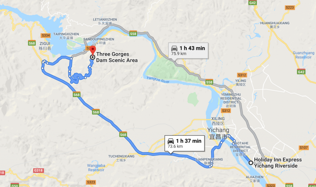 Google map showing location of Three Gorges Dam Scenic Area